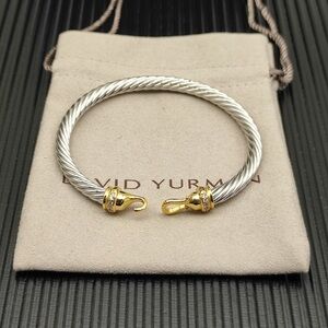 David Yurman 5mm Cable Bracelet with Diamonds | Silver & Gold Hook Clasp